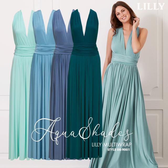 Lilly Wickelkleider in blau und grüne Aqua Farben